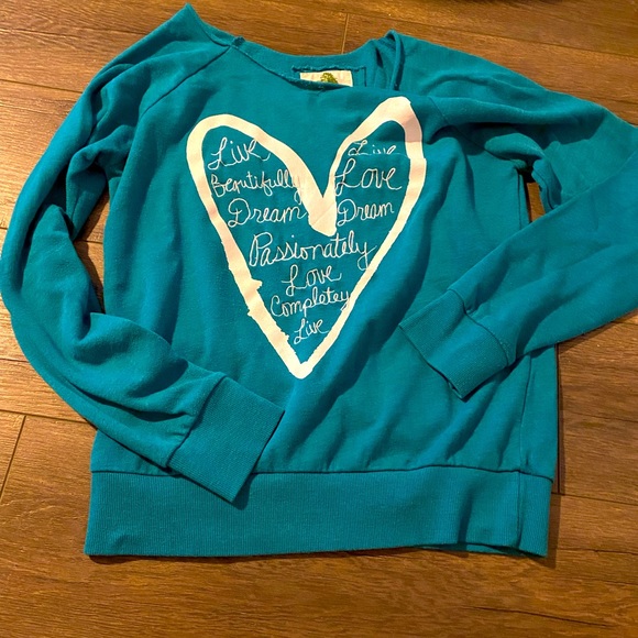 Green Sleeved Turquoise Sweatshirt Size Medium - Picture 1 of 4